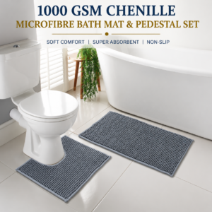 1000 GSM Chenille Microfibre Bath Mat & Pedestal Set