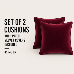 Set of 2 Cushions with Piped Velvet Covers Included - 45x45 cm