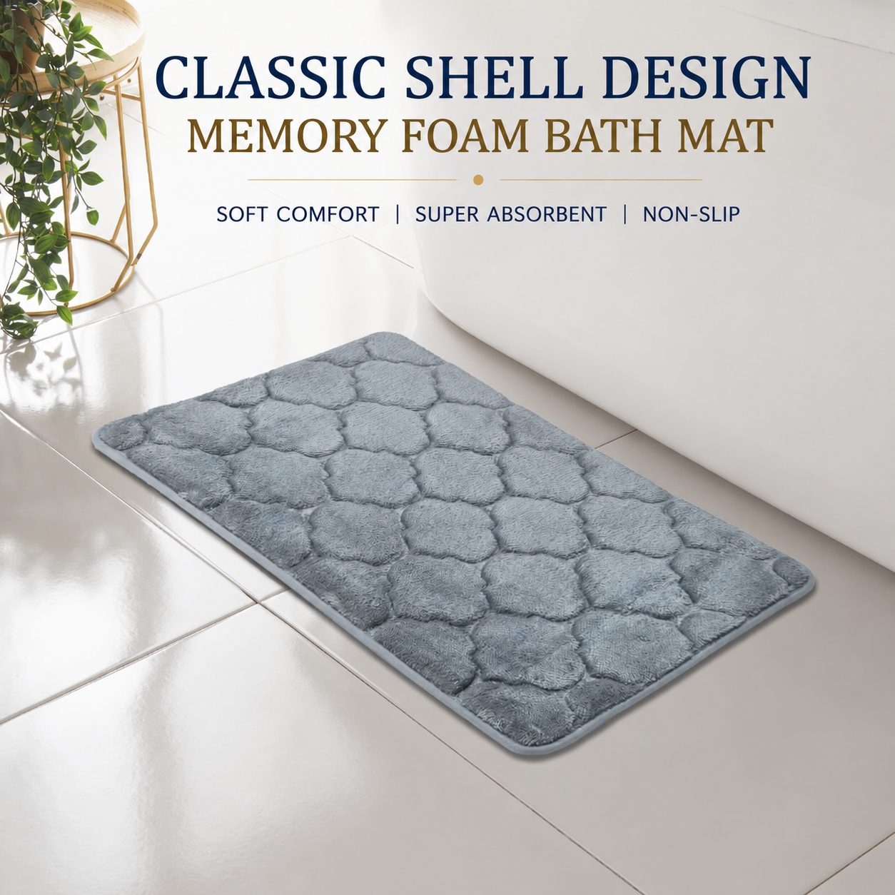 Classic Shell Design Memory Foam Bath Mat (Available in more colours)