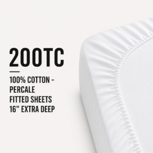 200TC 100% Cotton - Percale Fitted Sheets 16" Extra Deep