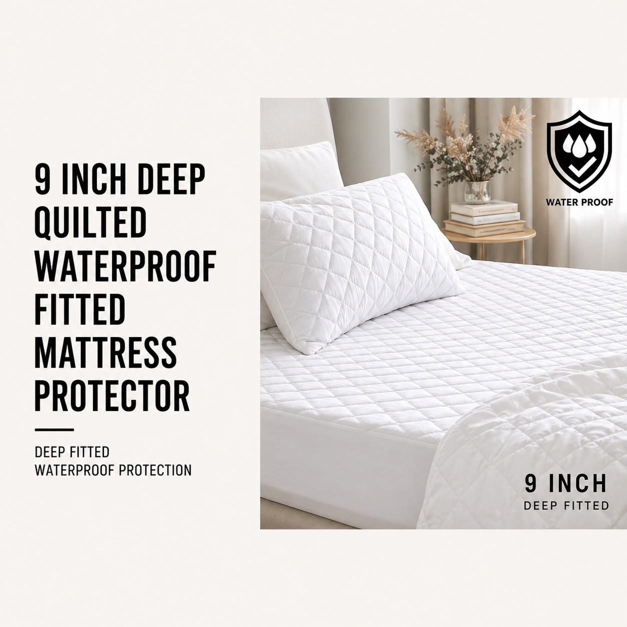 9 Inch Deep Quilted Waterproof Fitted Mattress Protector