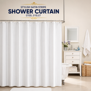 Stylish Satin Stripe Shower Curtain - Steel Eyelet