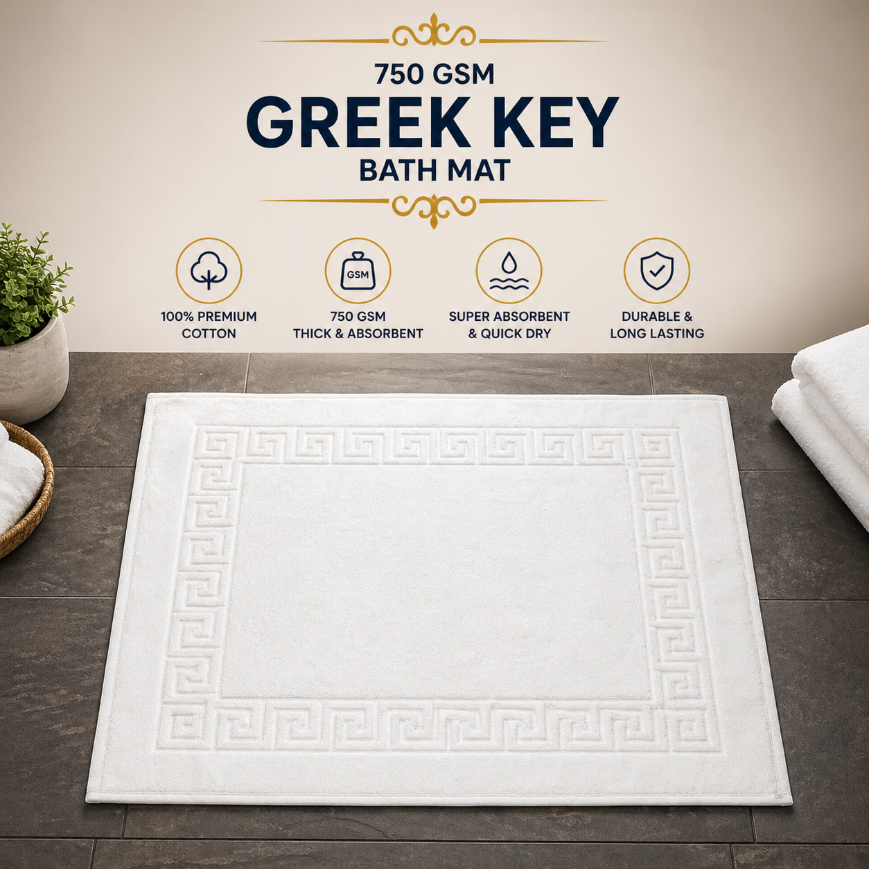 750 GSM Greek Key Bath Mat