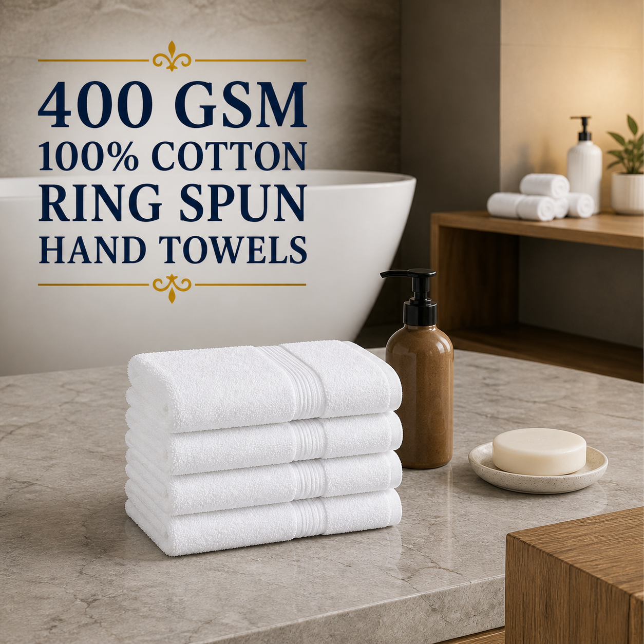 400 GSM 100% Cotton Ring Spun Hand Towels
