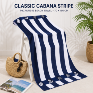Classic Cabana Stripe Microfibre Beach Towel – 70 x 150 cm