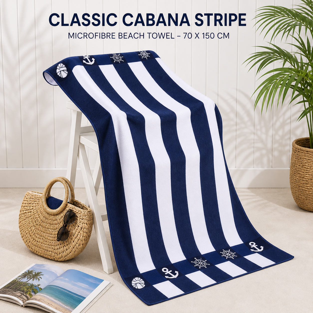 Classic Cabana Stripe Microfibre Beach Towel – 70 x 150 cm