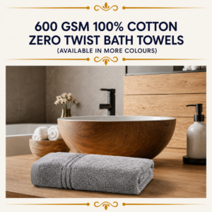 600 GSM 100% Cotton Zero Twist Bath Towels (available in more colours)