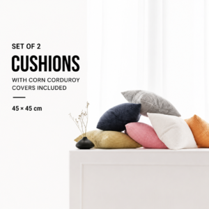 Set of 2 Cushions with Corn Corduroy Covers Included - 45x45 cm