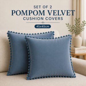 Set of 2 Cushions with Premium Pompom Velvet Cushion Covers Included - 45x45cm