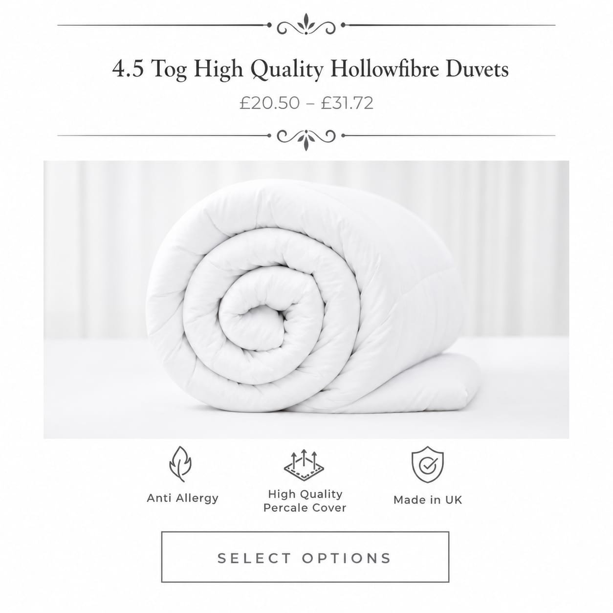 4.5 Tog High Quality Hollowfibre Duvets