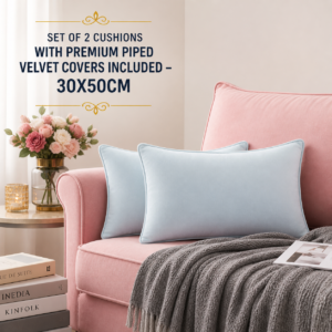 Set of 2 Cushions with Premium Piped Velvet Covers Included - 30x50cm