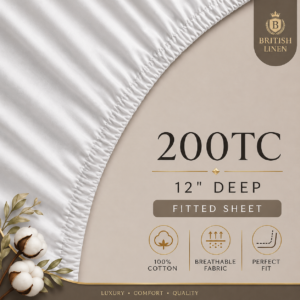 200TC 100% Cotton - Percale Fitted Sheets 12" Deep