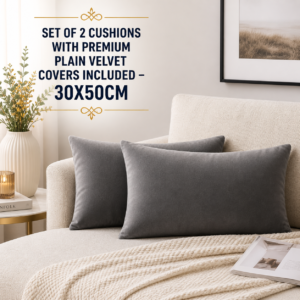 Set of 2 Cushions with Premium Plain Velvet Covers Included - 30x50cm