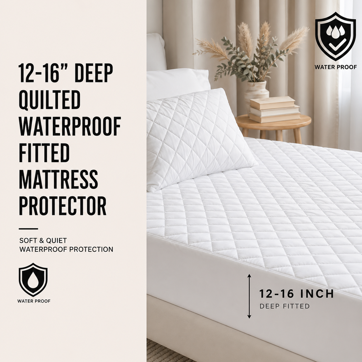 12-16" Deep Quilted Waterproof Fitted Mattress Protector