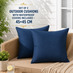 Set of 2 Outdoor Cushions with Waterproof Covers Included - 45x45 cm