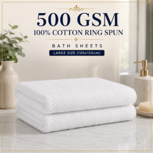 500 GSM 100% Cotton Ring Spun Bath Sheets - Large Size (100x150cm)