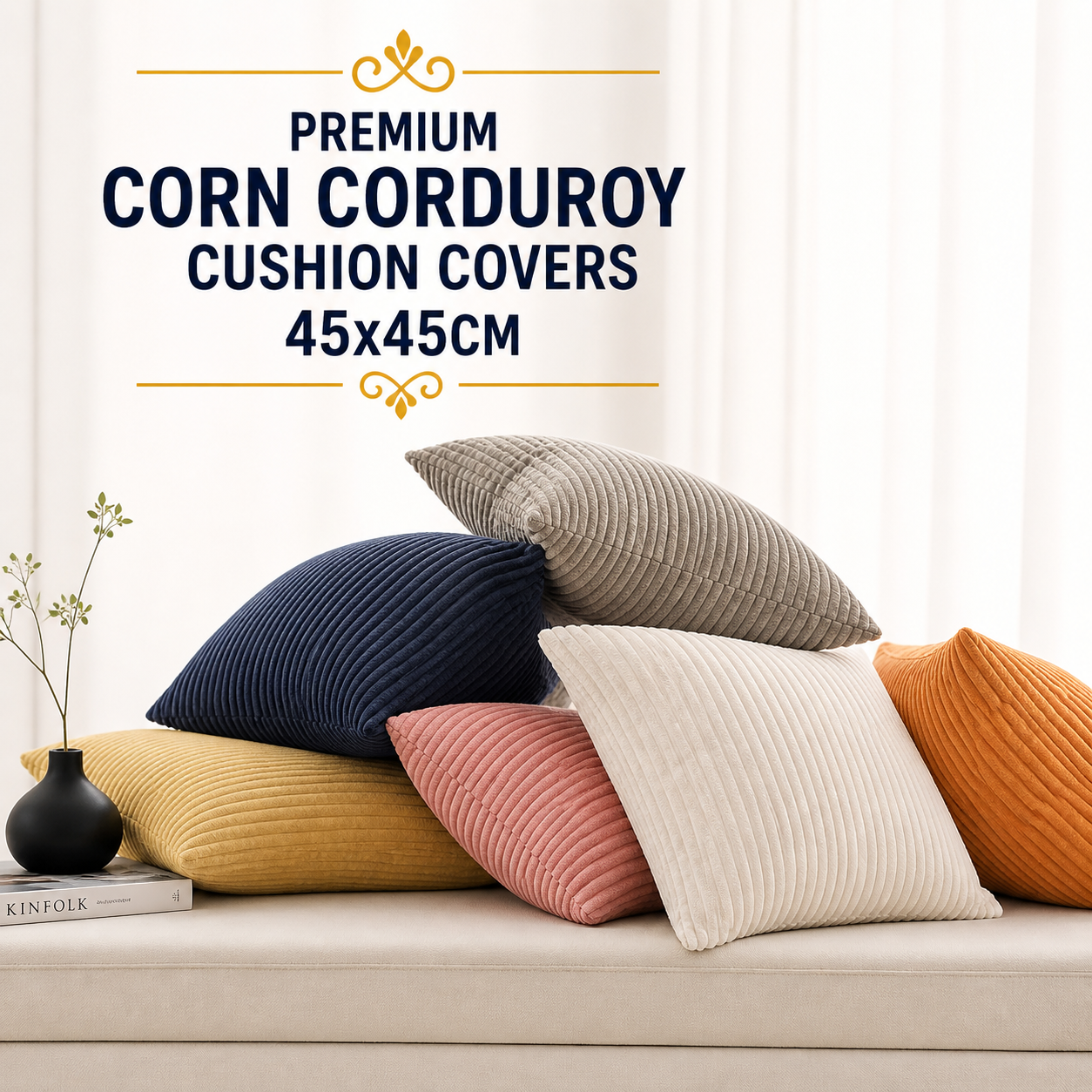 Premium Corn Corduroy Cushion Covers - 45x45cm (Available in more colours)