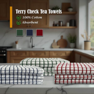 Terry Check Tea Towels - 100% Cotton