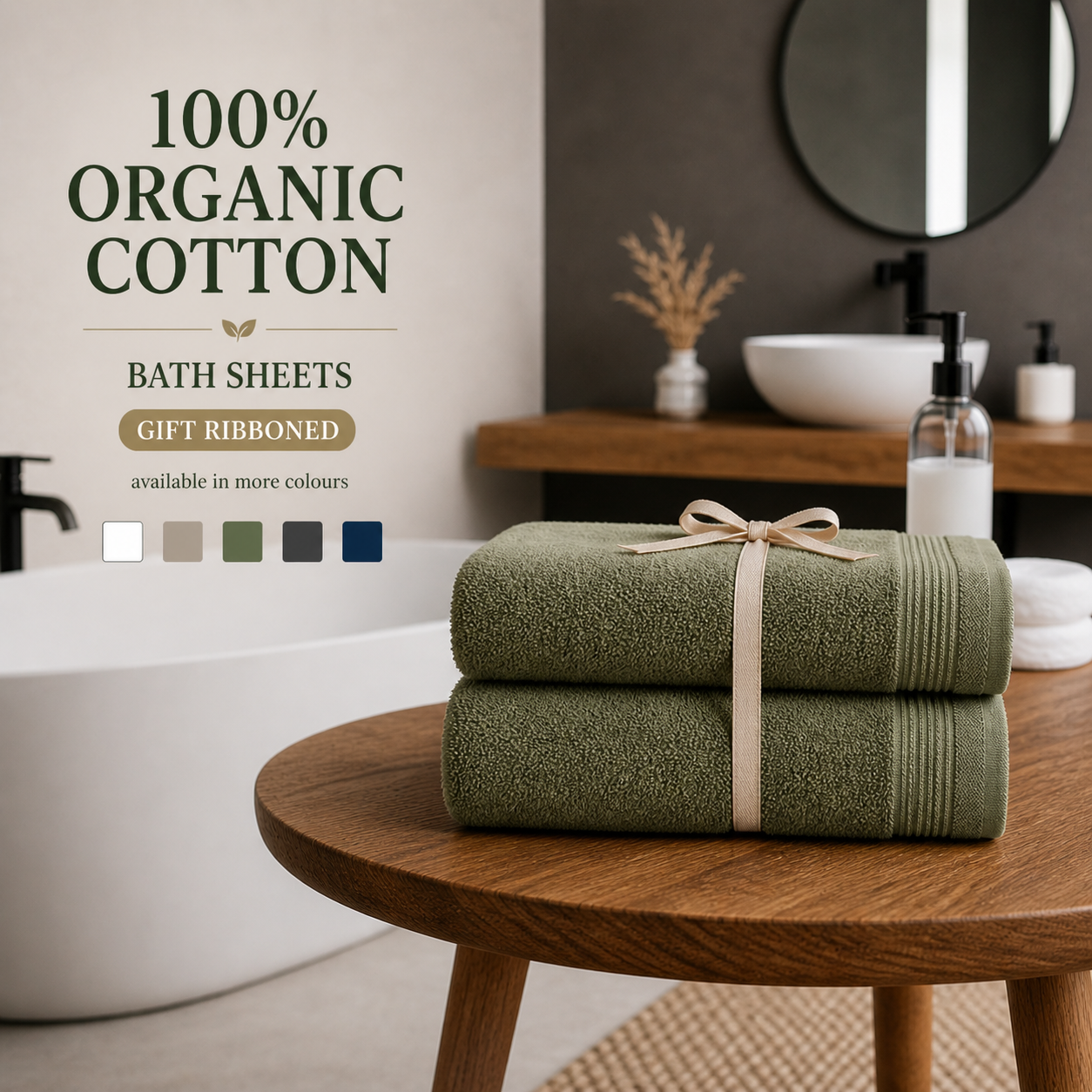 100% Organic Cotton Bath Sheets - Gift Ribboned (available in more colours)
