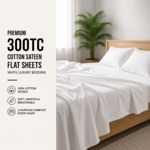 Premium 300TC Cotton Sateen Flat Sheets – White Luxury Bedding