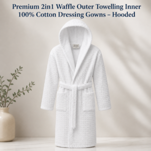 Premium 2in1 'Waffle Outer' 'Towelling Inner' 100% Cotton Dressing Gowns - Hooded
