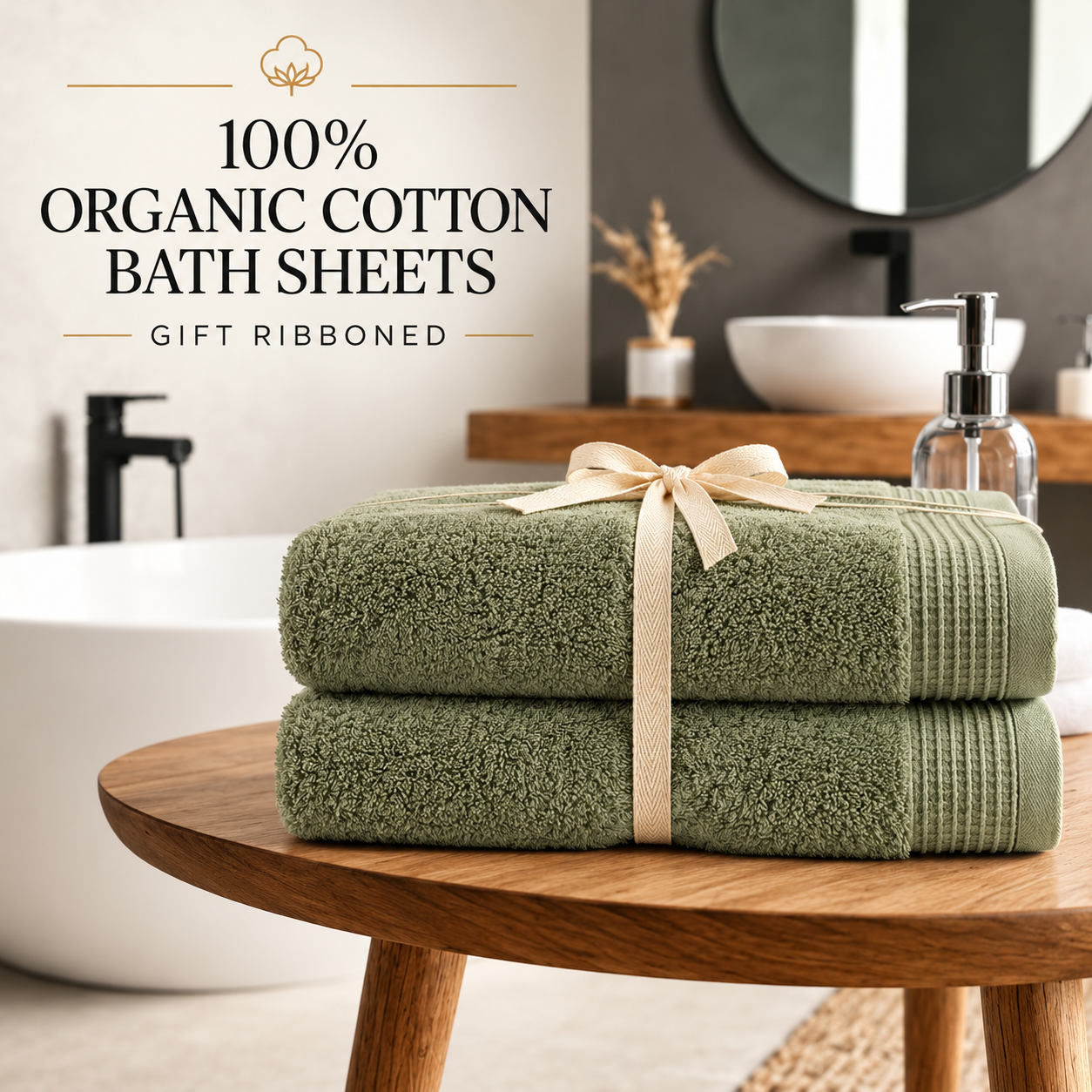 100% Organic Cotton Bath Sheets - Gift Ribboned (available in more colours)