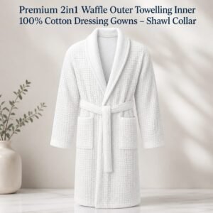 Premium 2in1 'Waffle Outer' 'Towelling Inner' 100% Cotton Dressing Gowns - Shawl Collar