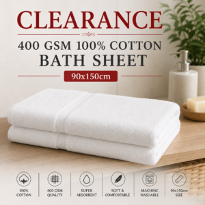 Clearance 400 GSM 100% Cotton Bath Sheet - 90x150cm