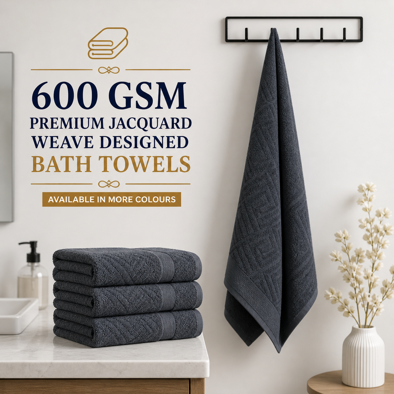 600 GSM Premium Jacquard Weave Designed Towels - Bath Towels (available in more colours)