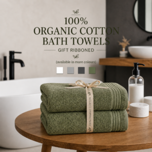 100% Organic Cotton Bath Towels - Gift Ribboned (available in more colours)