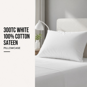 300TC White 100% Cotton Sateen Pillowcase