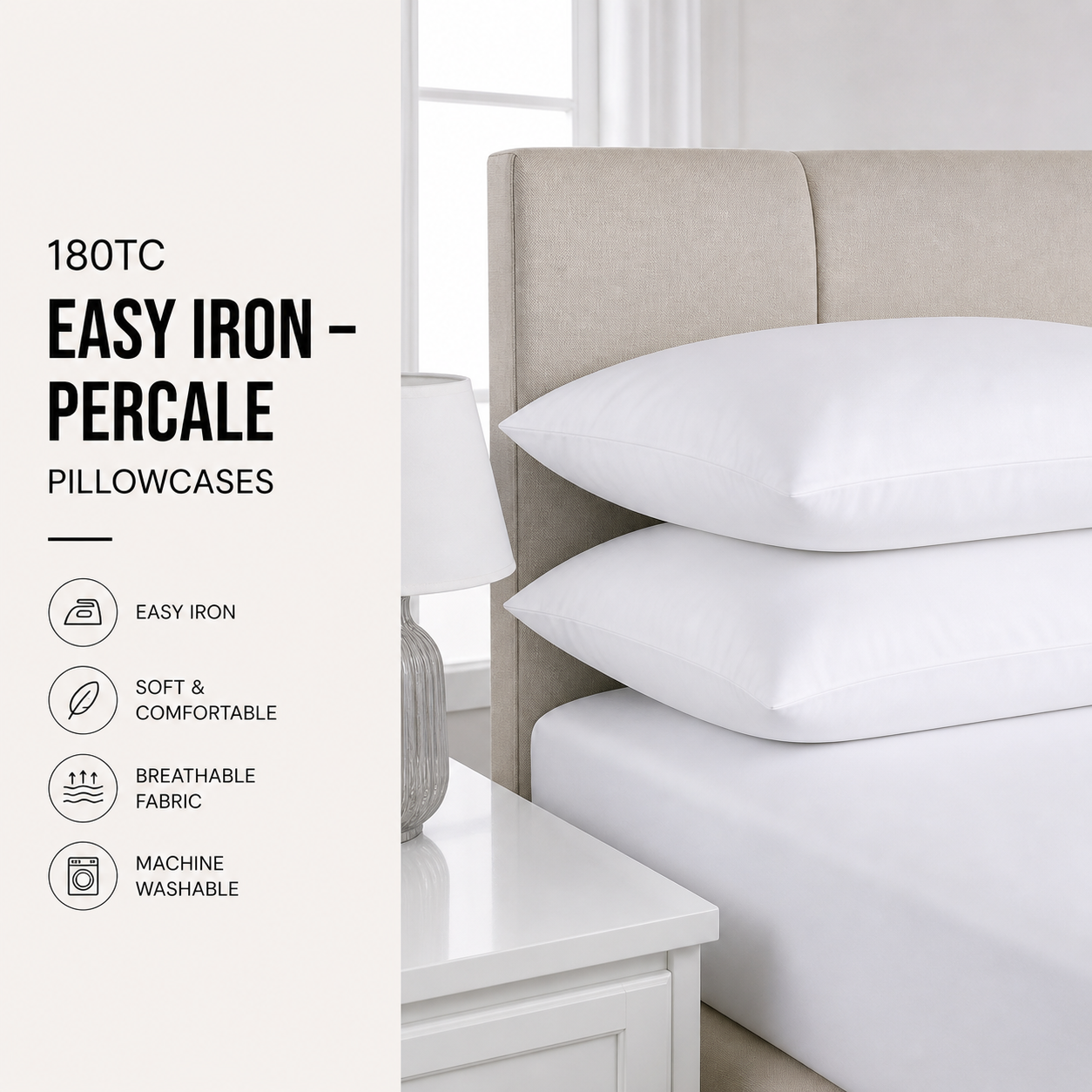 180TC Easy Iron - Percale Pillowcases
