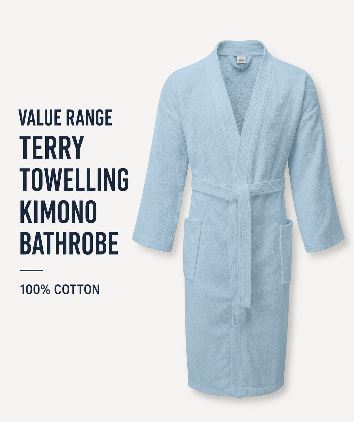 Value Range Terry Towelling Kimono Bathrobe - 100% Cotton (Available in more colours)