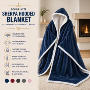 Double Layer Sherpa Hooded Blanket
