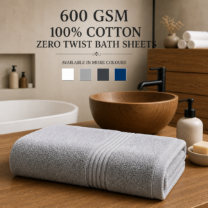 600 GSM 100% Cotton Zero Twist Bath Sheets (available in more colours)