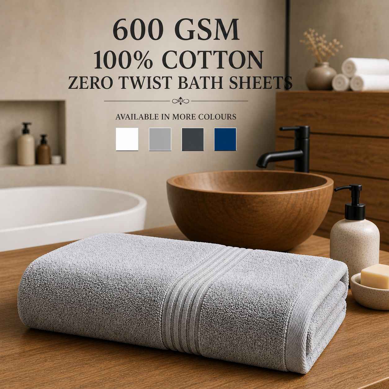 600 GSM 100% Cotton Zero Twist Bath Sheets (available in more colours)