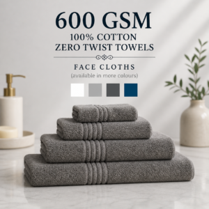 600 GSM 100% Cotton Zero Twist Towels - Face Cloths (available in more colours)