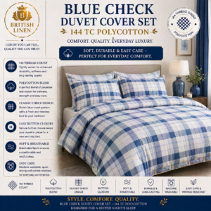Blue Check Duvet Cover Set - 144 TC Polycotton
