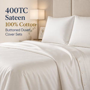 400TC Sateen 100% Cotton Buttoned Duvet Cover Sets