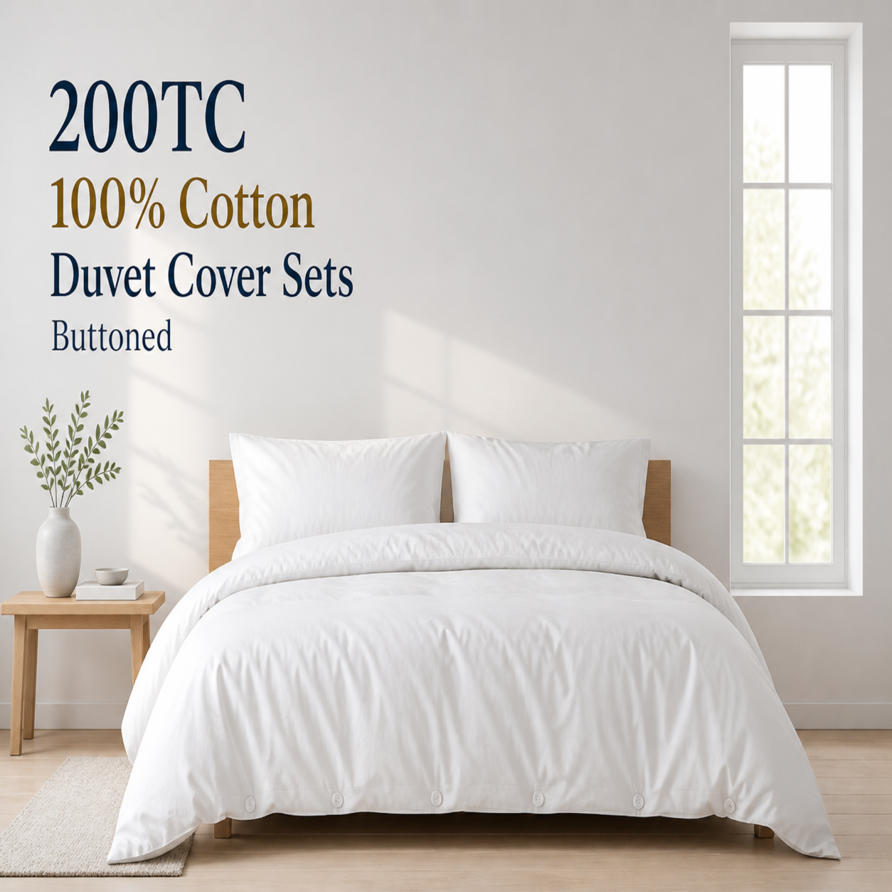 200TC 100% Cotton Duvet Cover Sets - Buttoned