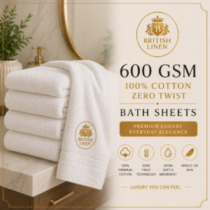 600 GSM 100% Cotton Zero Twist Bath Sheets