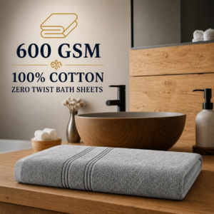 600 GSM 100% Cotton Zero Twist Bath Sheets