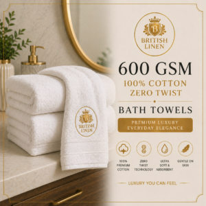600 GSM 100% Cotton Zero Twist Bath Towels