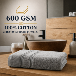 600 GSM 100% Cotton Zero Twist Bath Towels